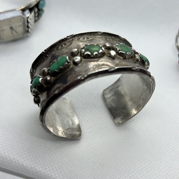 SILVER AND TURQUOISE CUFF BRACELET VINTAGE - Picture 5 of 14